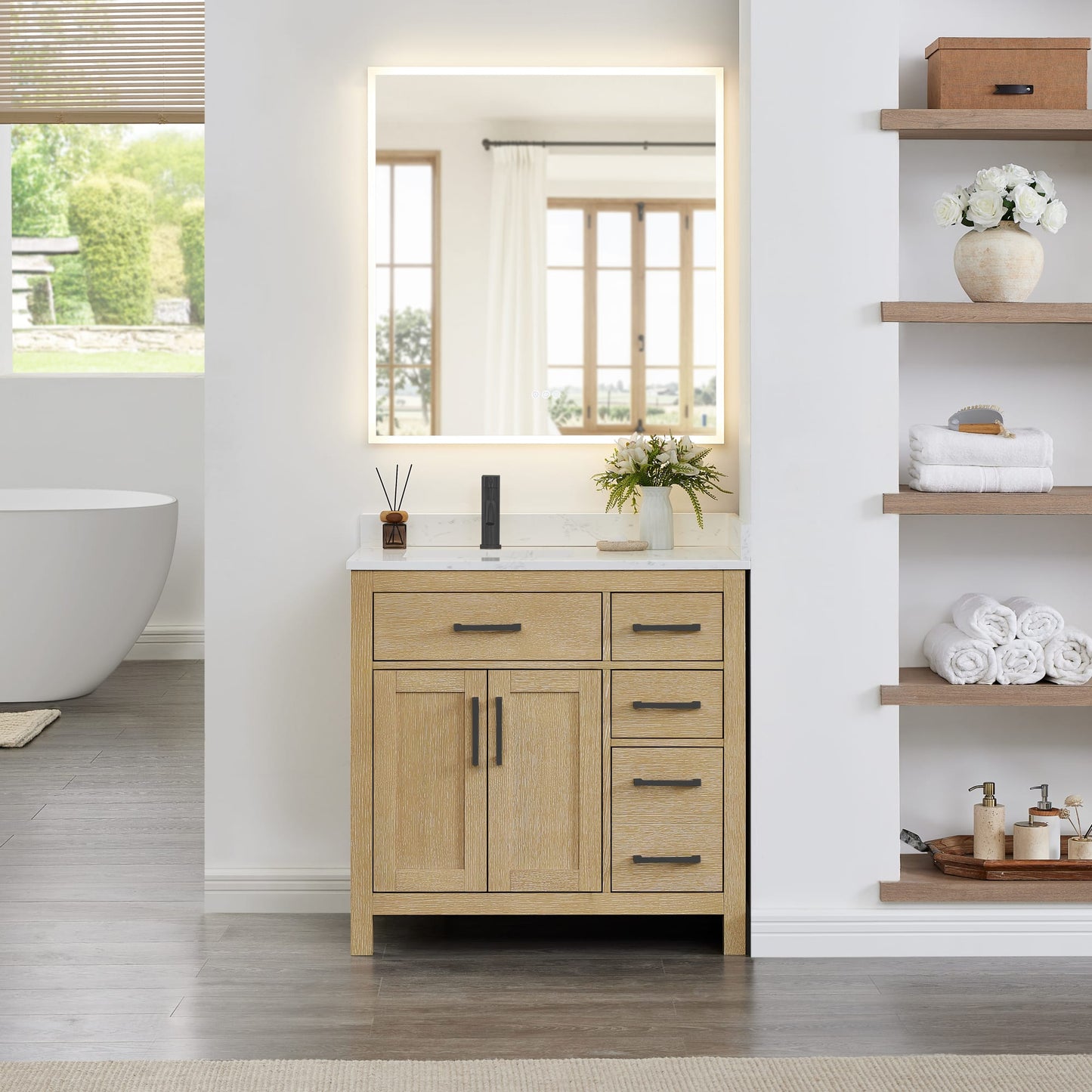 Beckett Bathroom Vanity with Countertop 36 inch Single Sink Single hole Faucet Setup