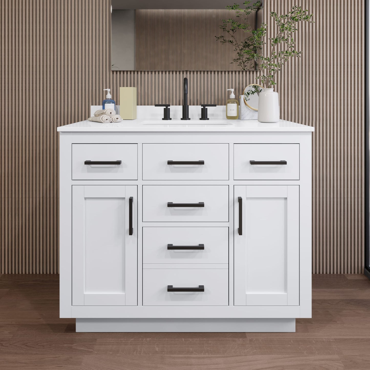Beckett TK Bathroom Vanity with Countertop 42 inch Single Sink 3-hole Faucet Setup