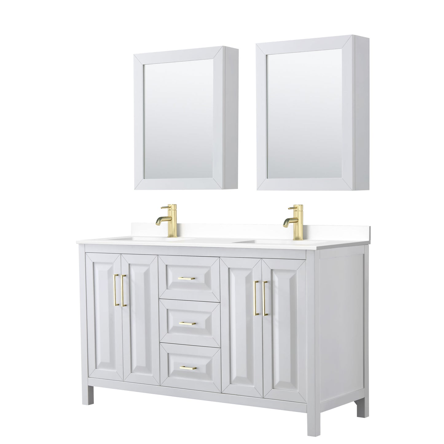 Daria Bathroom Vanity with Countertop 60 inch Double Sink Single hole Faucet Setup