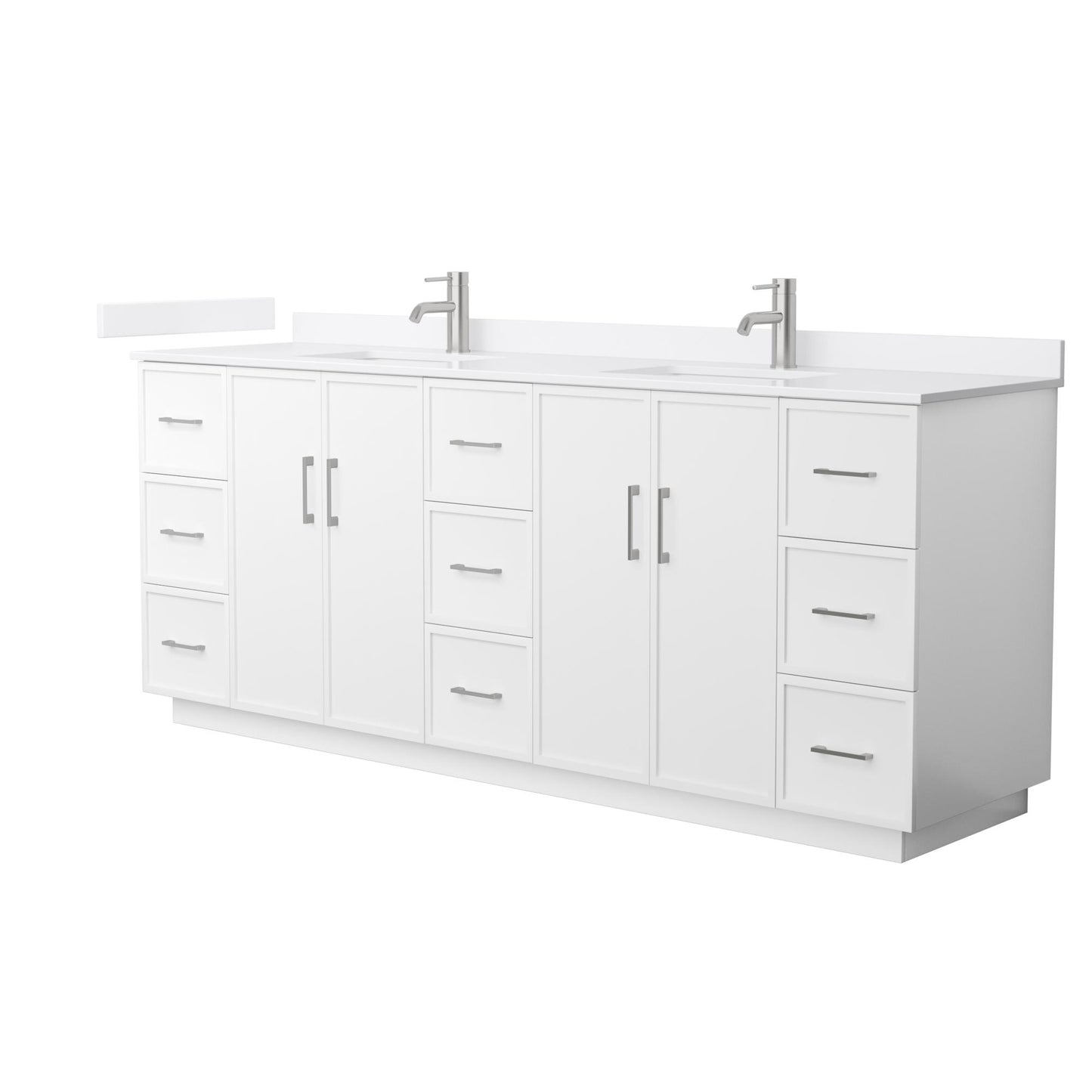 Elan TK Bathroom Vanity with Countertop 84 inch Double Sink Single hole Faucet Setup