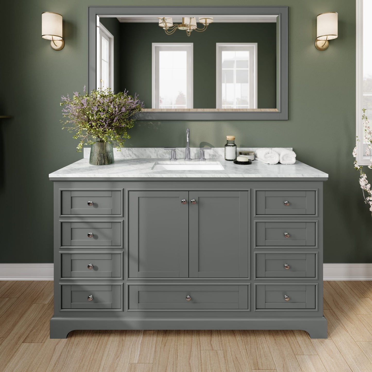 Deborah Bathroom Vanity with Countertop 60 inch Single Sink 3-hole Faucet Setup