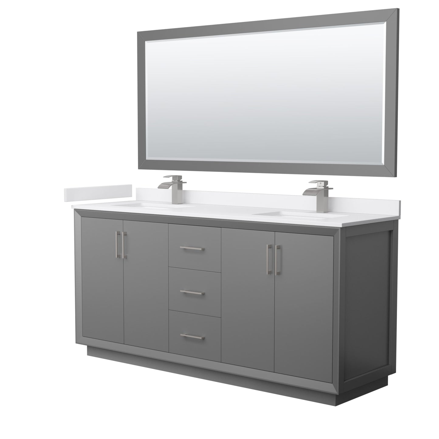 Strada Bathroom Vanity with Countertop 72 inch Double Sink Single hole Faucet Setup