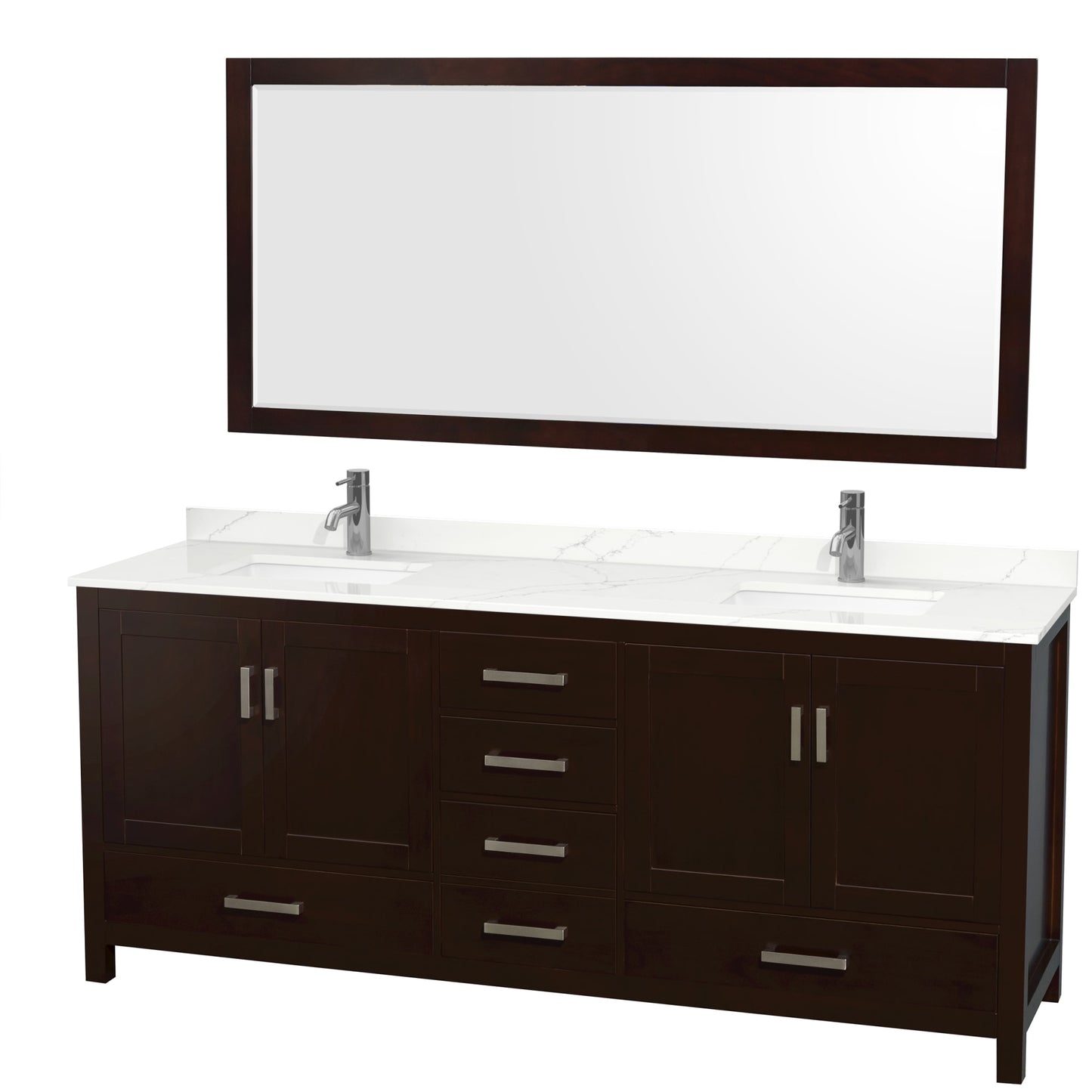 Sheffield Bathroom Vanity with Countertop 80 inch Double Sink Single hole Faucet Setup