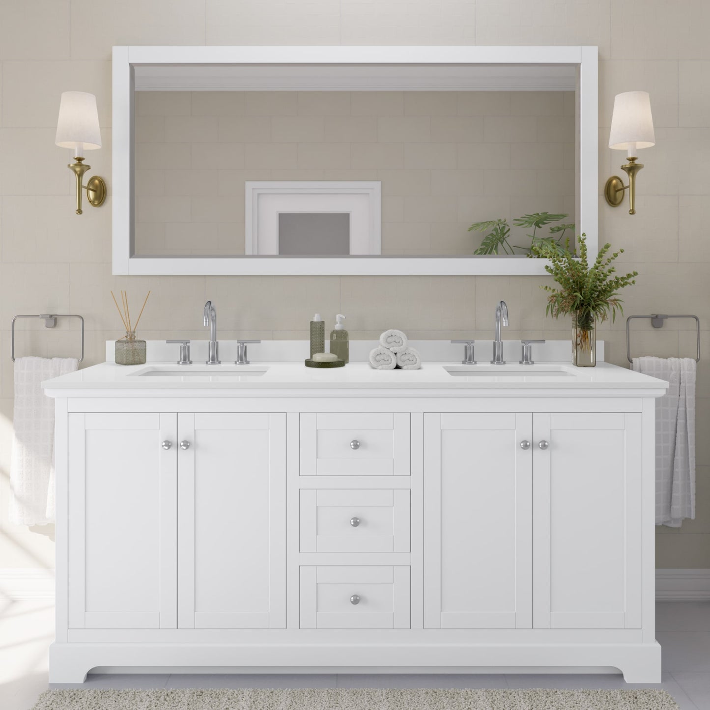 Avery Bathroom Vanity with Countertop 72 inch Double Sink 3-hole Faucet Setup