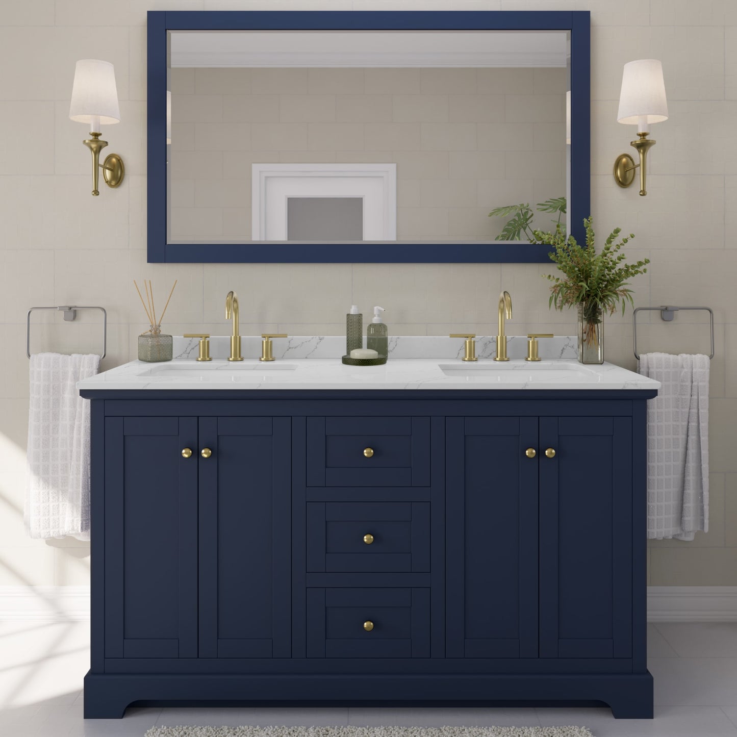 Avery Bathroom Vanity with Countertop 60 inch Double Sink 3-hole Faucet Setup