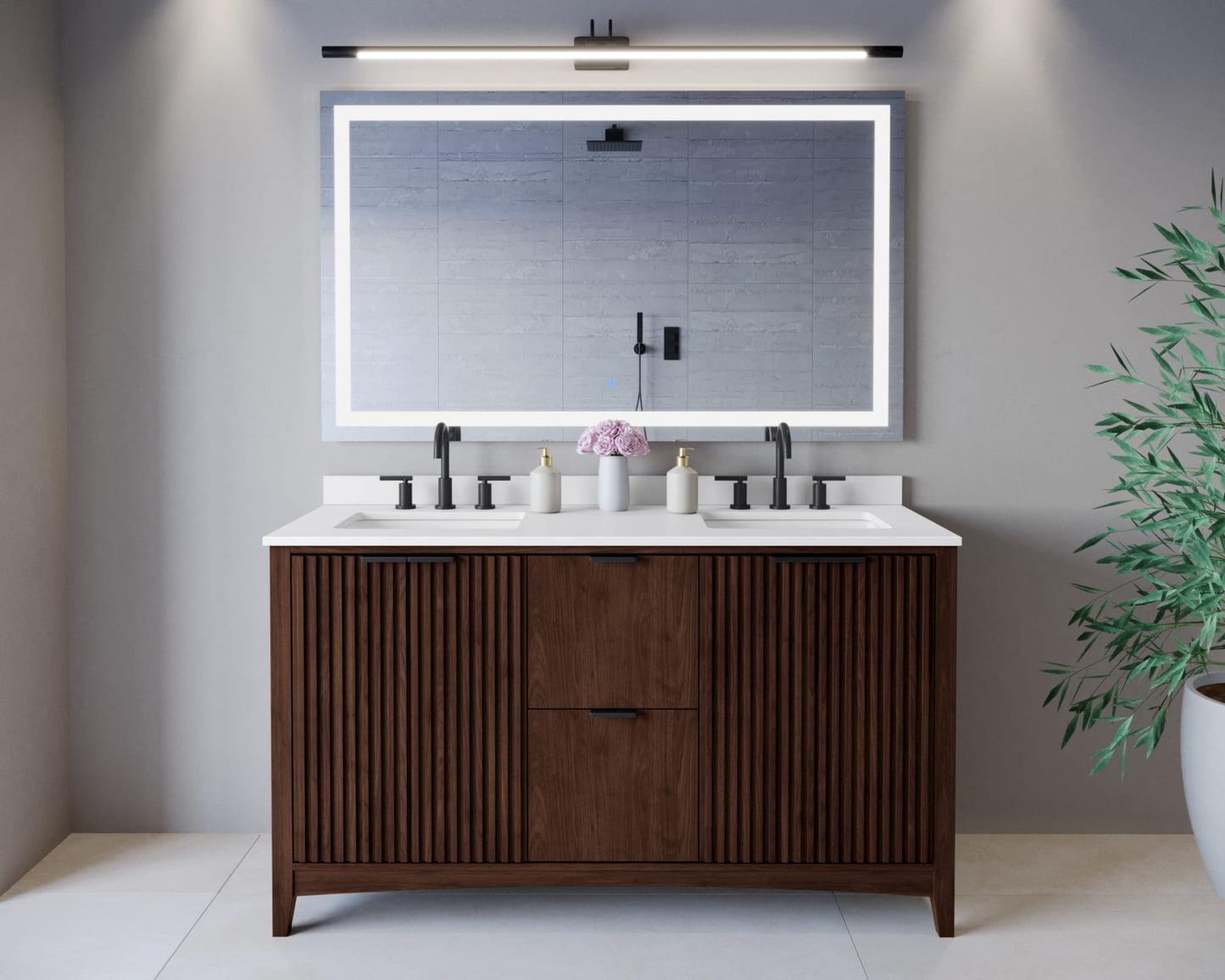 Palmilla Bathroom Vanity with Countertop 60 inch Double Sink 3-hole Faucet Setup