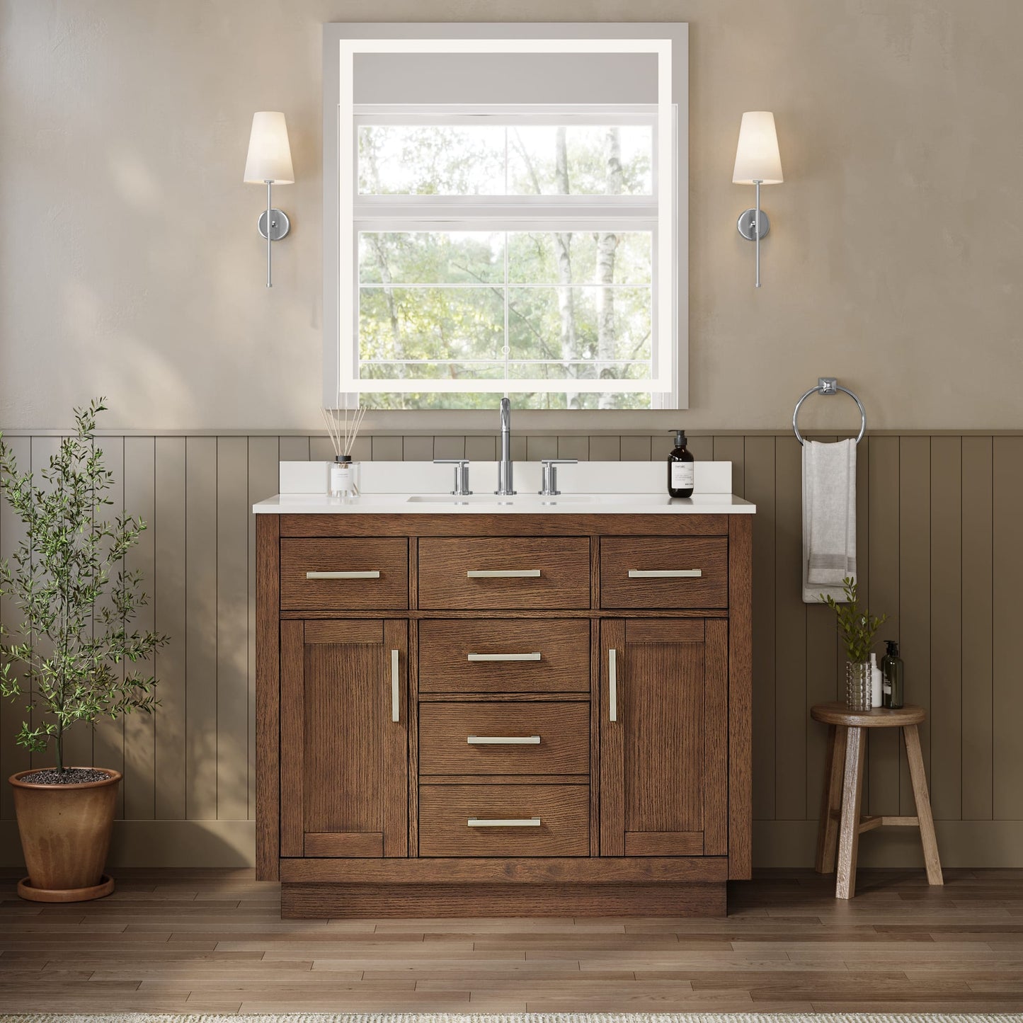 Beckett TK Bathroom Vanity with Countertop 42 inch Single Sink 3-hole Faucet Setup