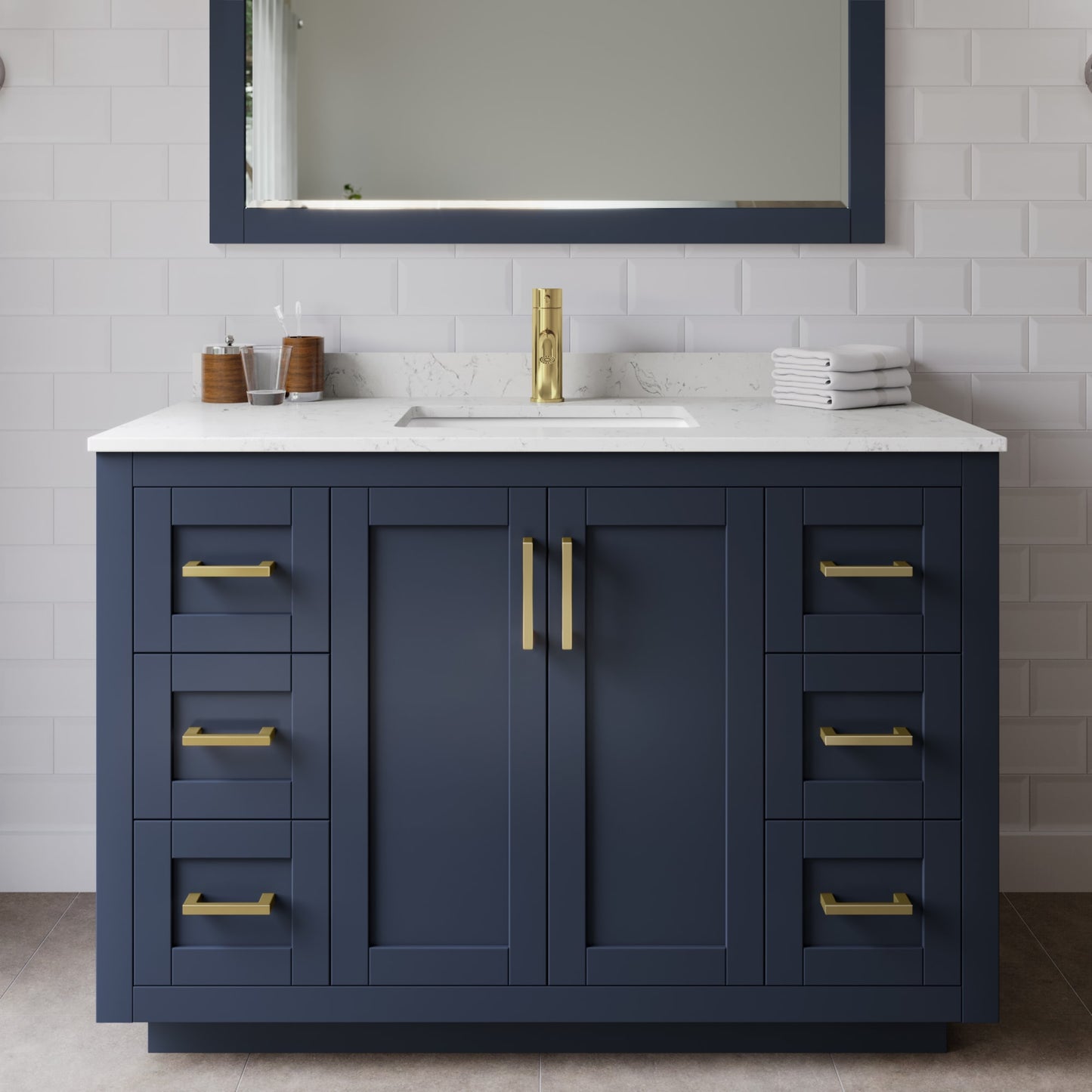 Miranda Bathroom Vanity with Countertop 48 inch Single Sink Single hole Faucet Setup