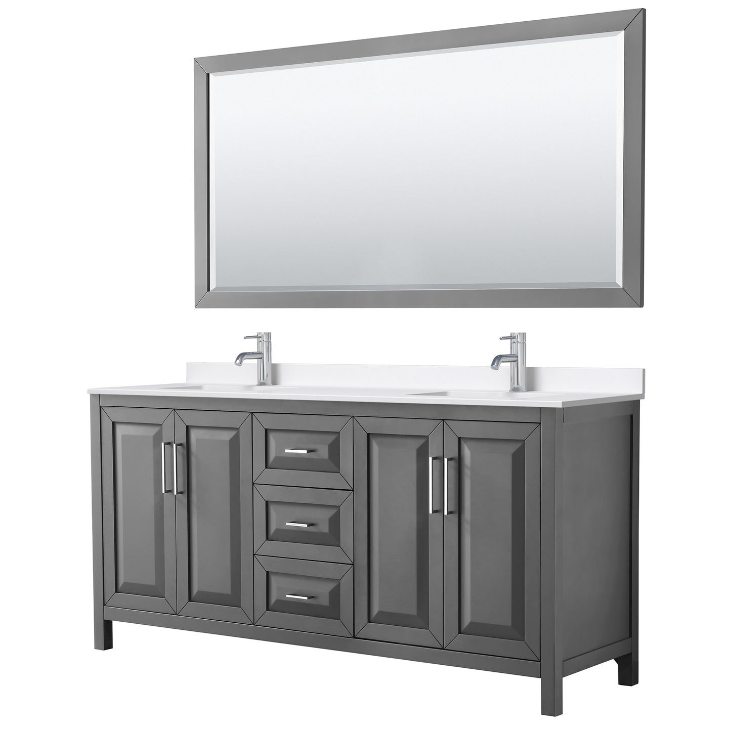Daria Bathroom Vanity with Countertop 72 inch Double Sink Single hole Faucet Setup