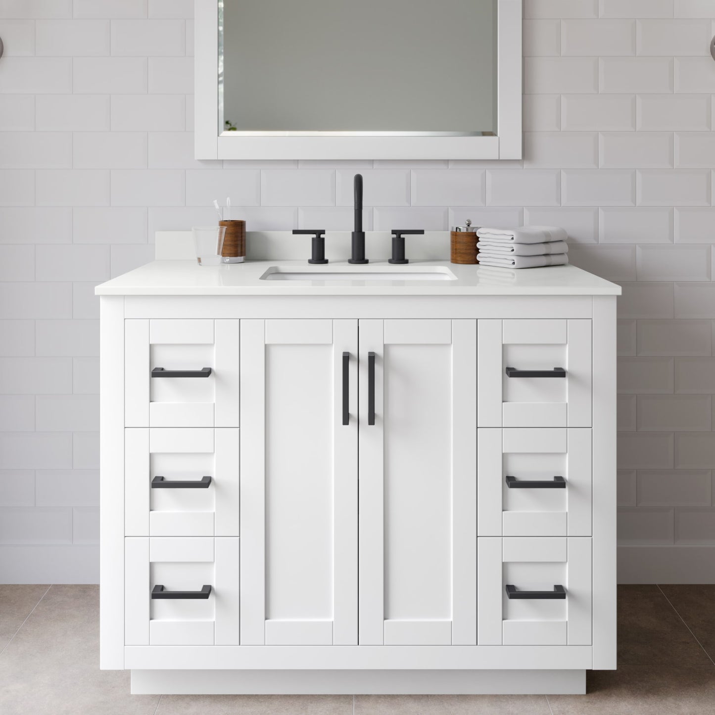Miranda Bathroom Vanity with Countertop 42 inch Single Sink 3-hole Faucet Setup