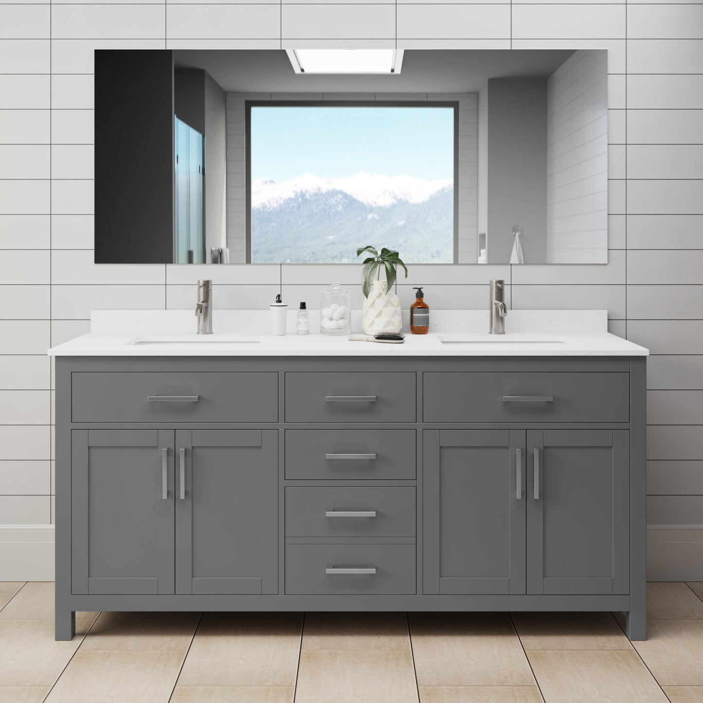 Beckett Bathroom Vanity with Countertop 72 inch Double Sink Single hole Faucet Setup