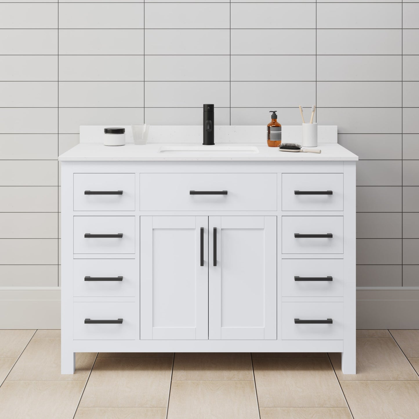 Beckett Bathroom Vanity with Countertop 48 inch Single Sink Single hole Faucet Setup
