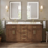 Custom image for Dark Oak with Brushed Gold Trim / White Cultured Marble / No Mirror