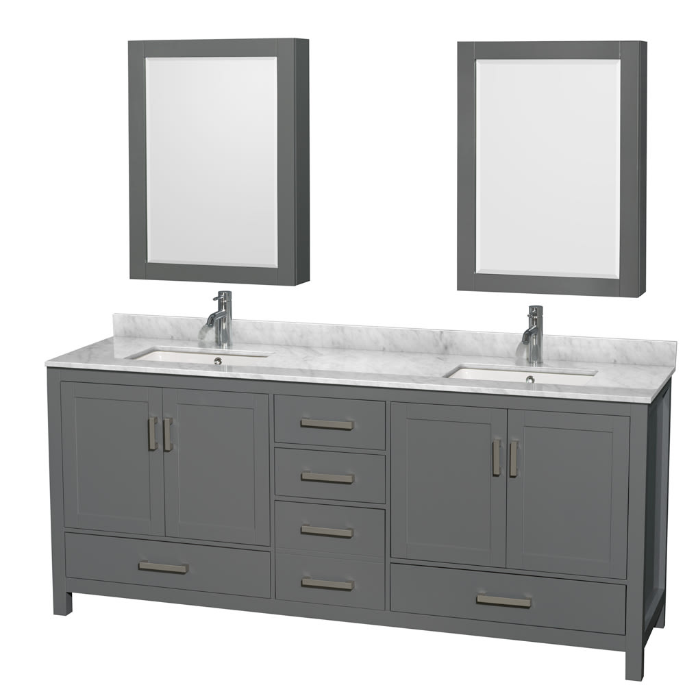 Sheffield Bathroom Vanity with Countertop 80 inch Double Sink Single hole Faucet Setup