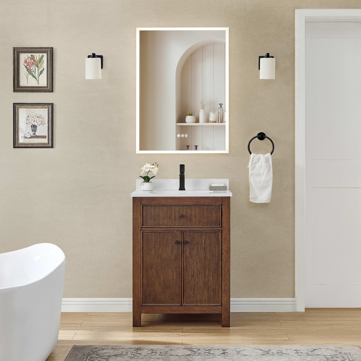 Pendry Bathroom Vanity with Countertop 24 inch Single Sink Single hole Faucet Setup