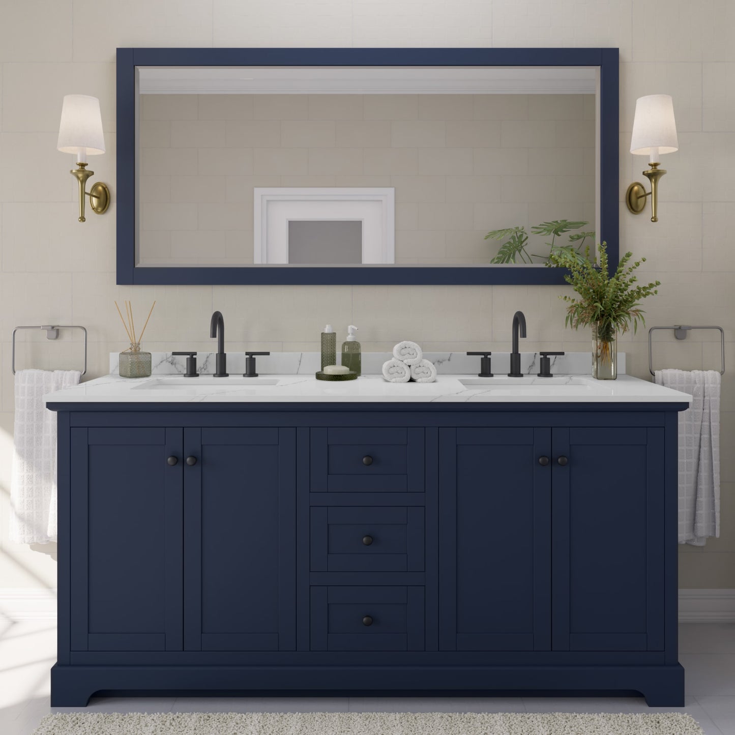 Avery Bathroom Vanity with Countertop 72 inch Double Sink 3-hole Faucet Setup
