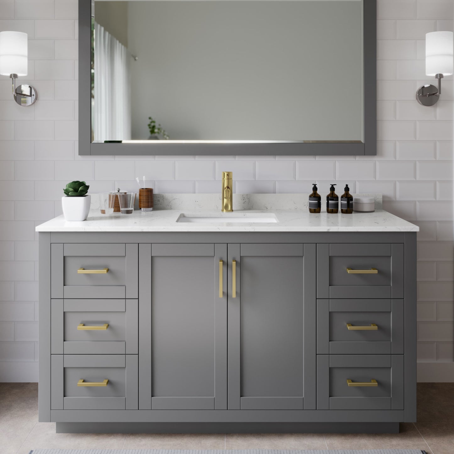 Miranda Bathroom Vanity with Countertop 60 inch Single Sink Single hole Faucet Setup