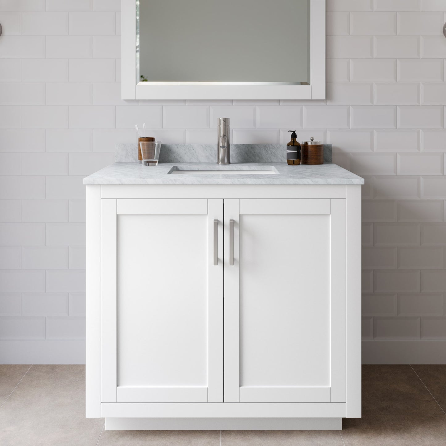 Miranda Bathroom Vanity with Countertop 36 inch Single Sink Single hole Faucet Setup