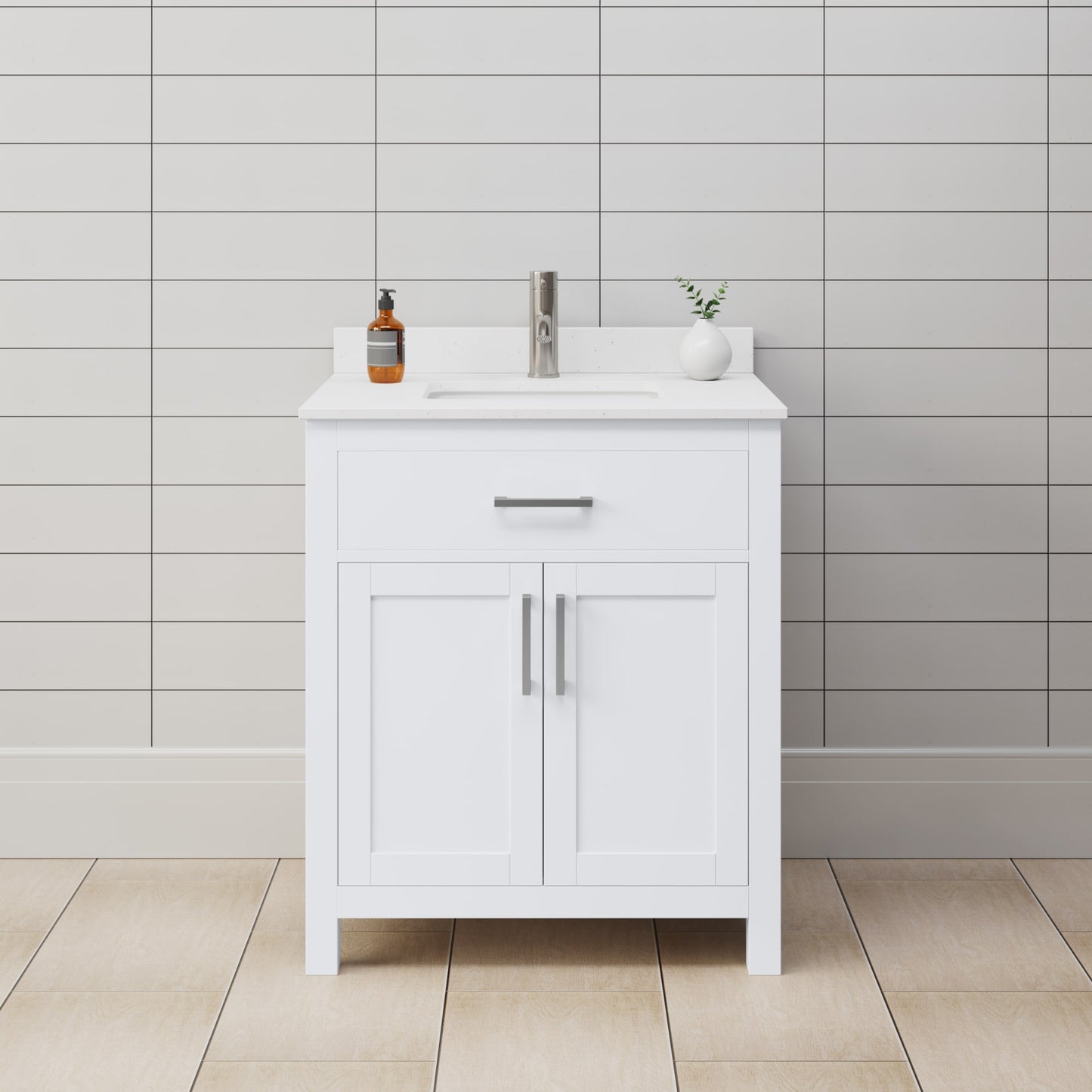 Beckett Bathroom Vanity with Countertop 30 inch Single Sink Single hole Faucet Setup