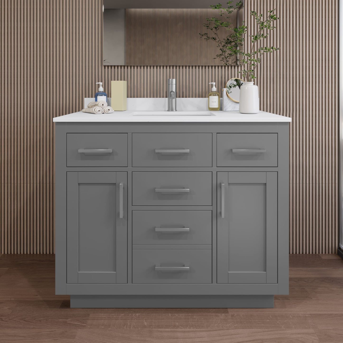 Beckett TK Bathroom Vanity with Countertop 42 inch Single Sink Single hole Faucet Setup