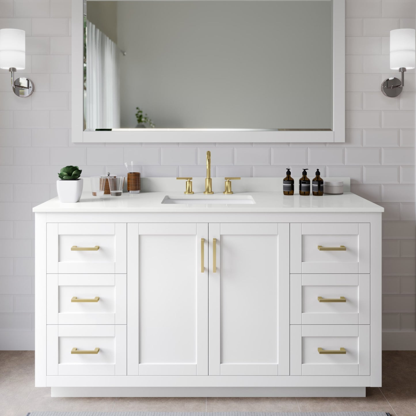 Miranda Bathroom Vanity with Countertop 60 inch Single Sink 3-hole Faucet Setup