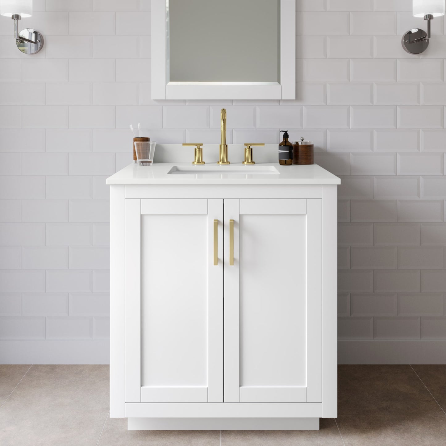 Miranda Bathroom Vanity with Countertop 30 inch Single Sink 3-hole Faucet Setup