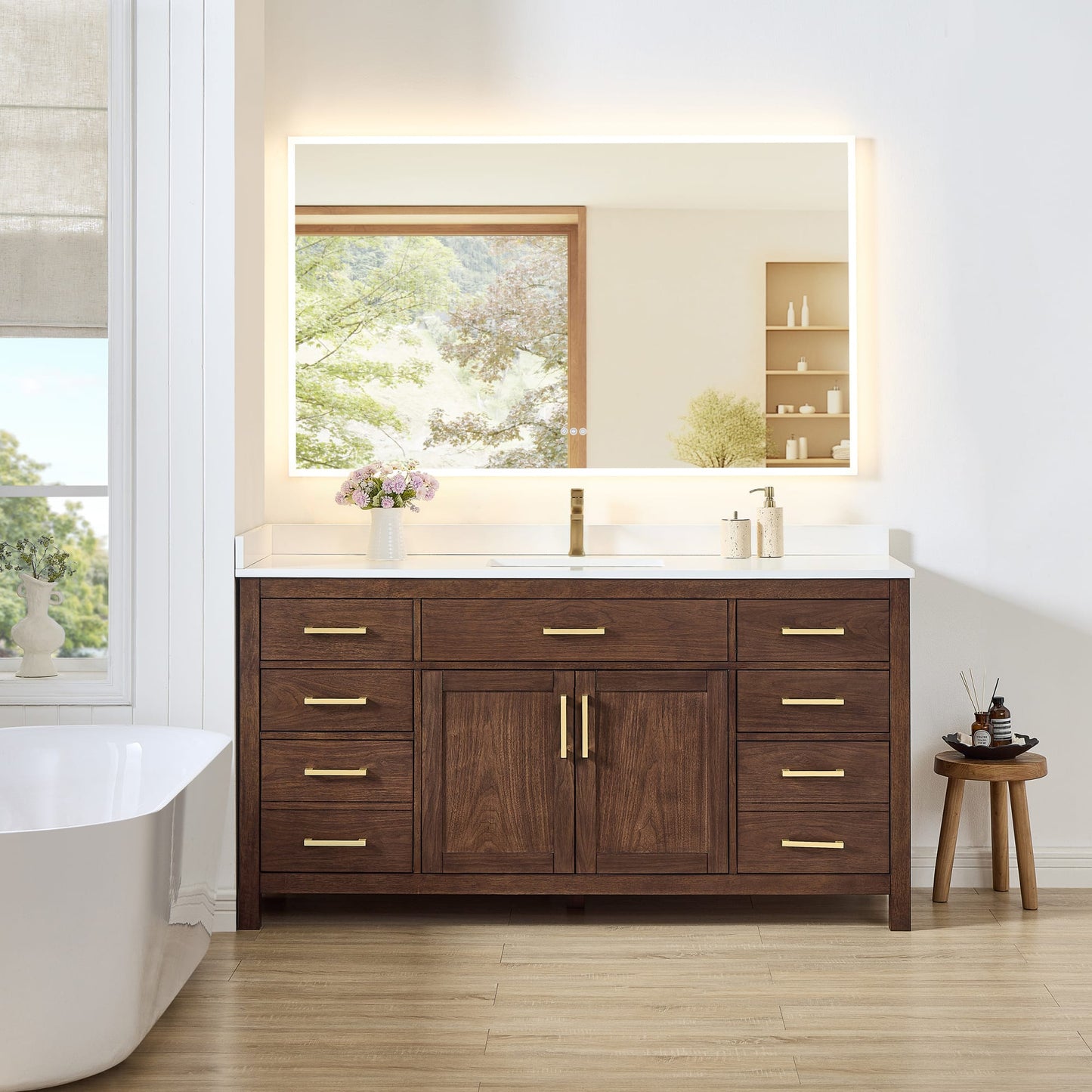 Beckett Bathroom Vanity with Countertop 66 inch Single Sink Single hole Faucet Setup