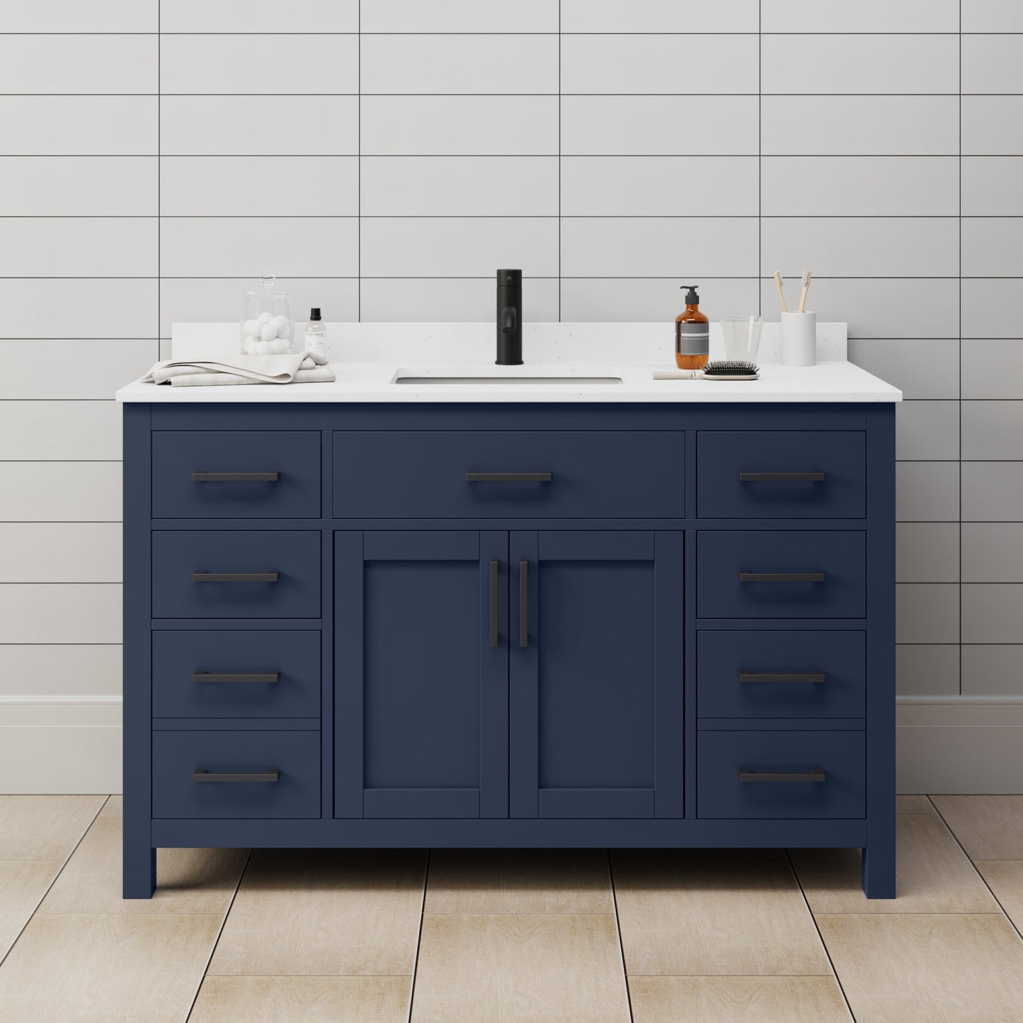 Beckett Bathroom Vanity with Countertop 54 inch Single Sink Single hole Faucet Setup