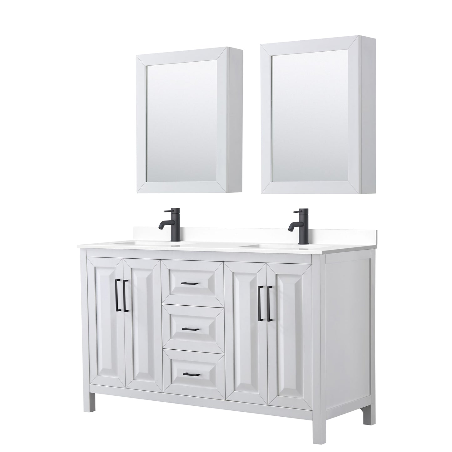 Daria Bathroom Vanity with Countertop 60 inch Double Sink Single hole Faucet Setup