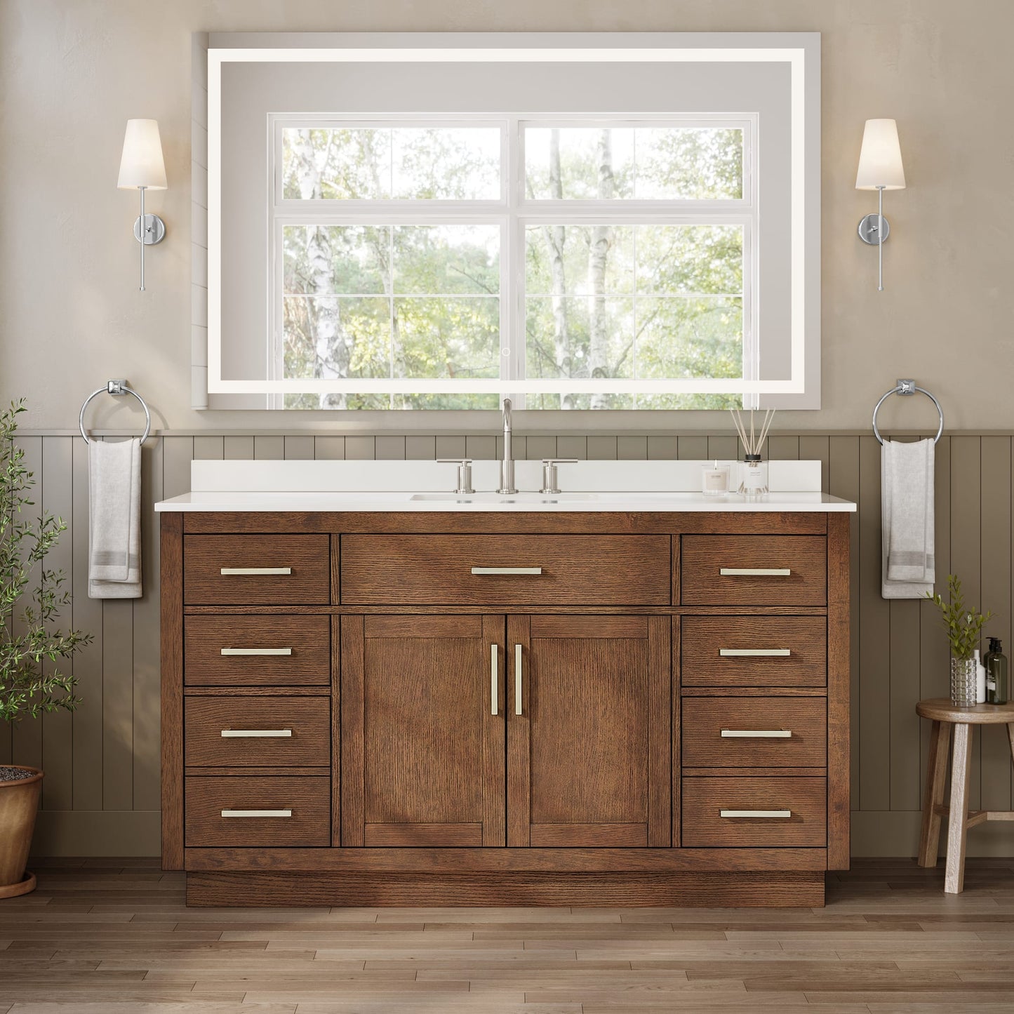 Beckett TK Bathroom Vanity with Countertop 60 inch Single Sink 3-hole Faucet Setup