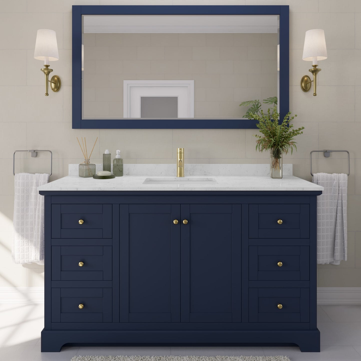 Avery Bathroom Vanity with Countertop 60 inch Single Sink Single hole Faucet Setup