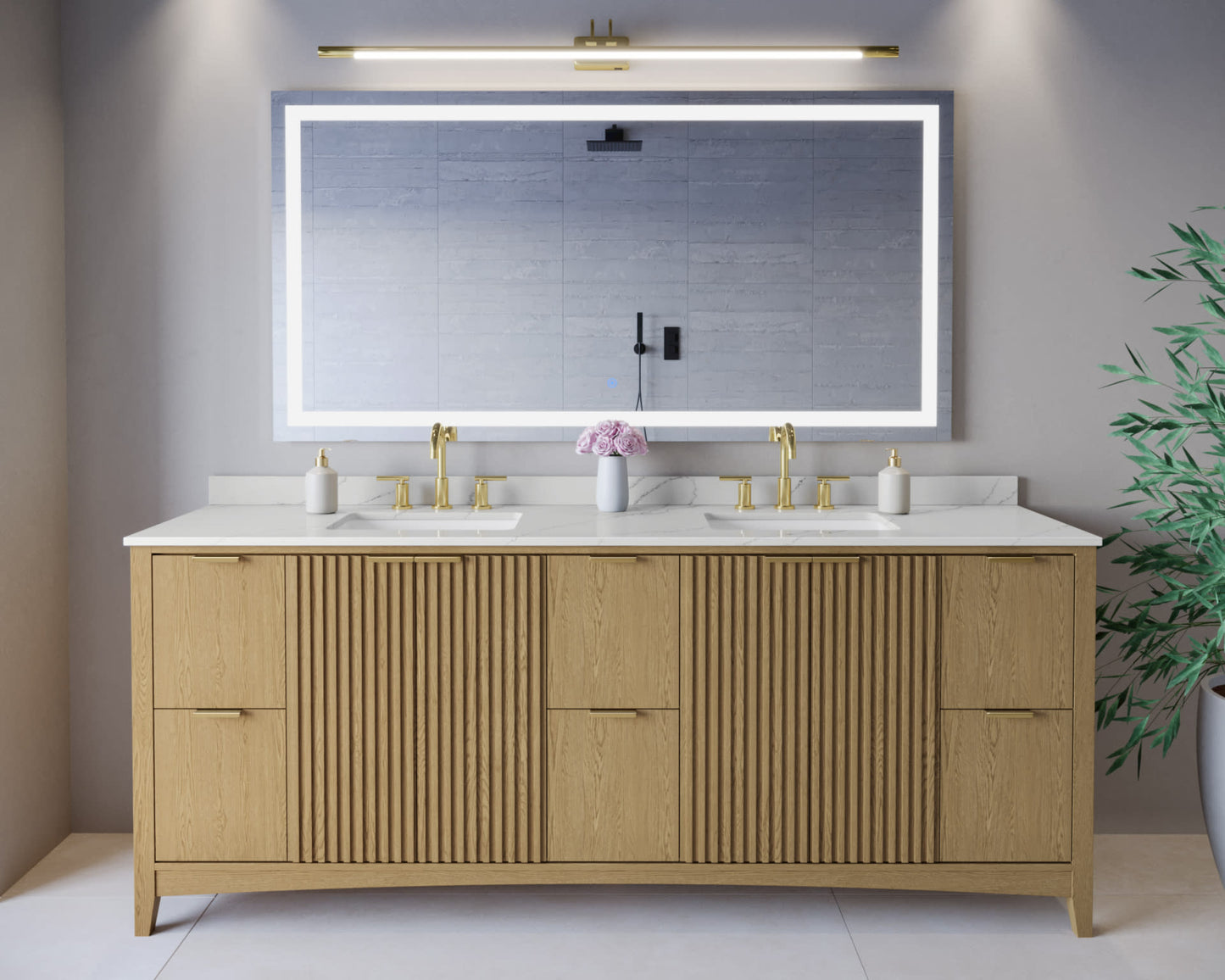 Palmilla Bathroom Vanity with Countertop 84 inch Double Sink 3-hole Faucet Setup