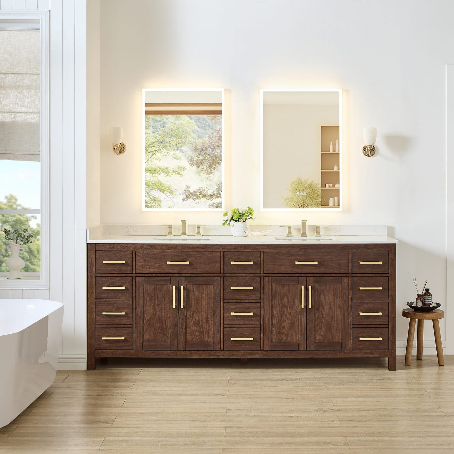 Beckett Bathroom Vanity with Countertop 84 inch Double Sink 3-hole Faucet Setup
