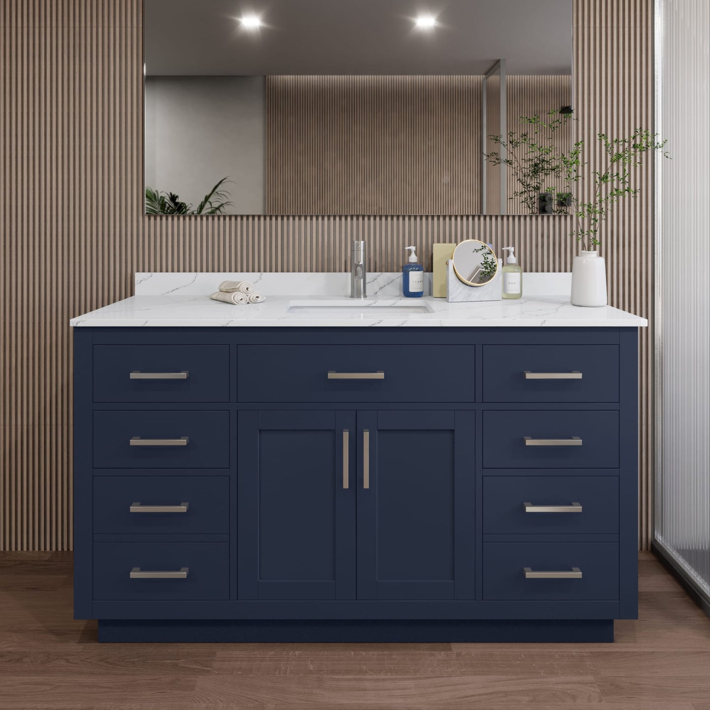 Beckett TK Bathroom Vanity with Countertop 60 inch Single Sink Single hole Faucet Setup