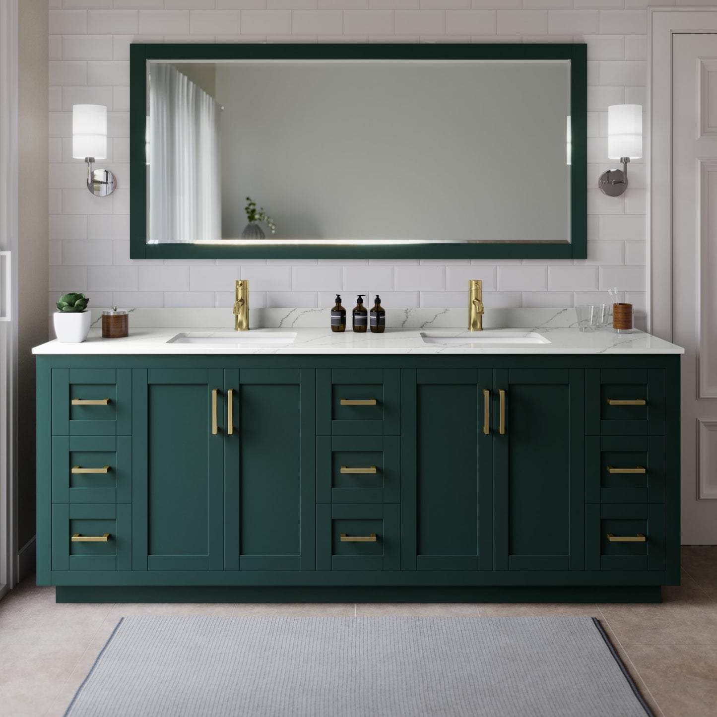 Miranda Bathroom Vanity with Countertop 84 inch Double Sink Single hole Faucet Setup