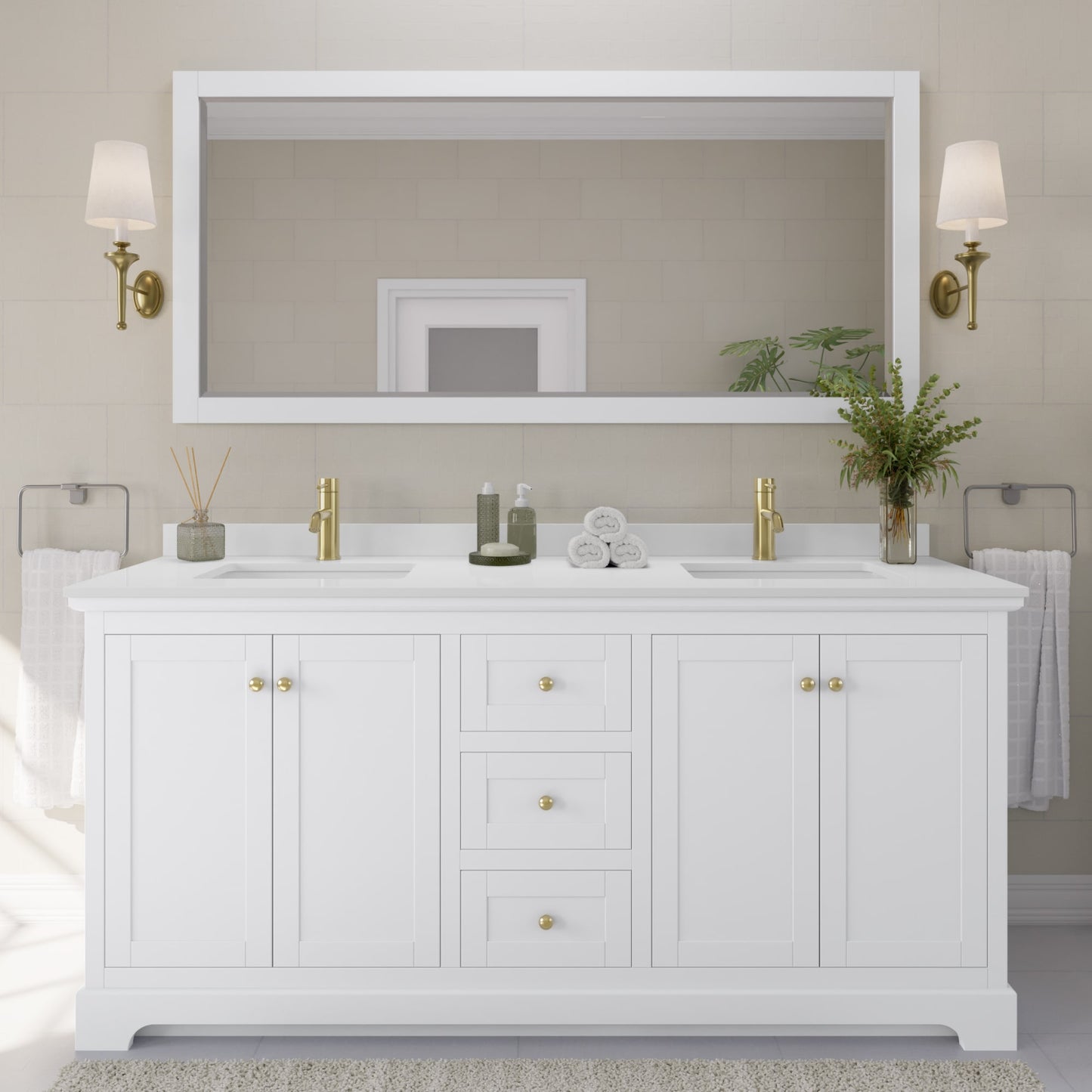 Avery Bathroom Vanity with Countertop 72 inch Double Sink Single hole Faucet Setup