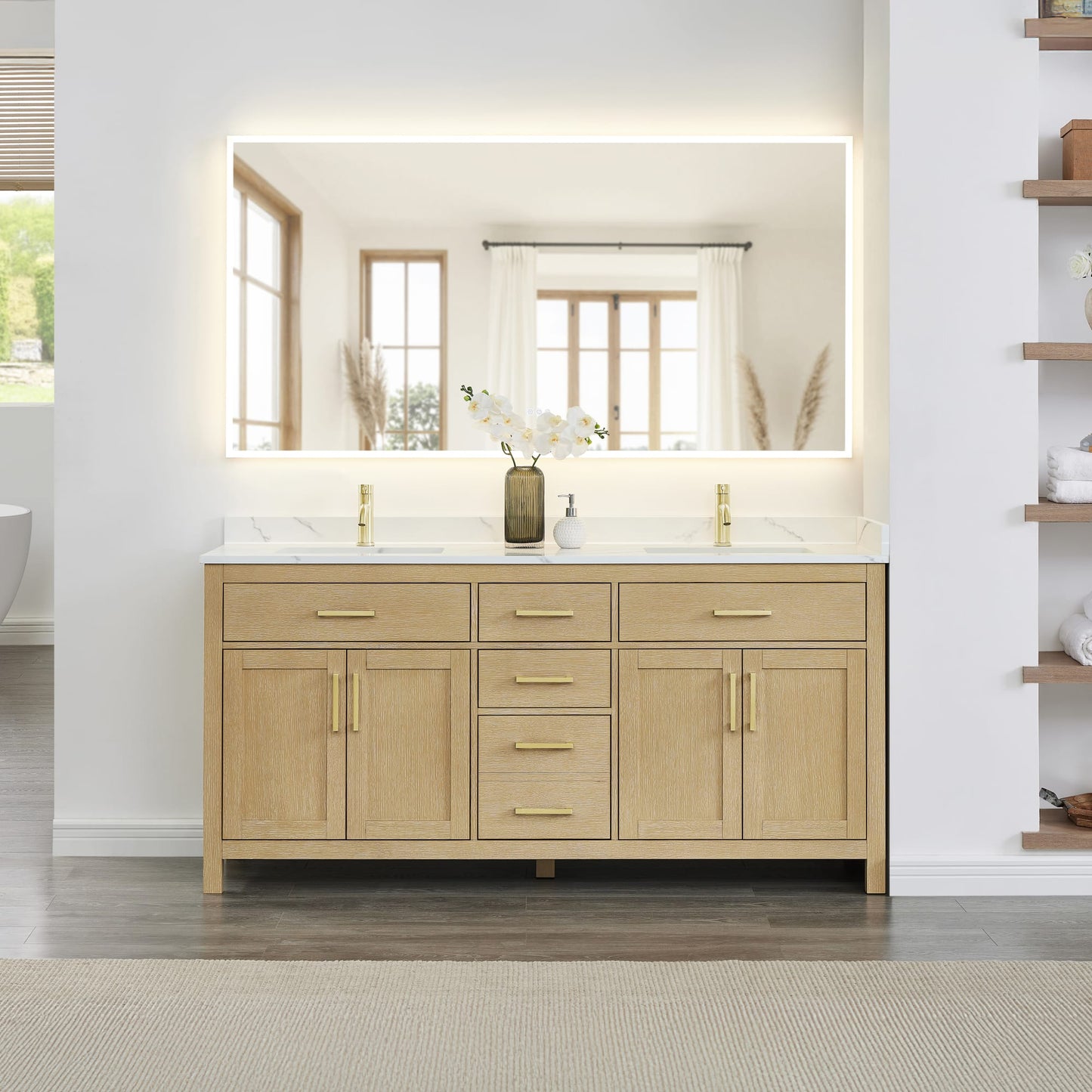 Beckett Bathroom Vanity with Countertop 72 inch Double Sink Single hole Faucet Setup