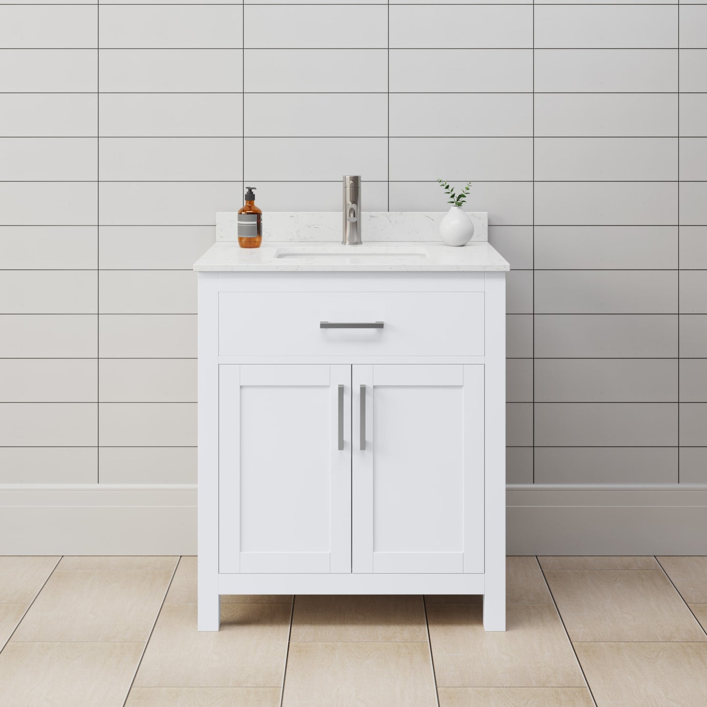 Beckett Bathroom Vanity with Countertop 30 inch Single Sink Single hole Faucet Setup