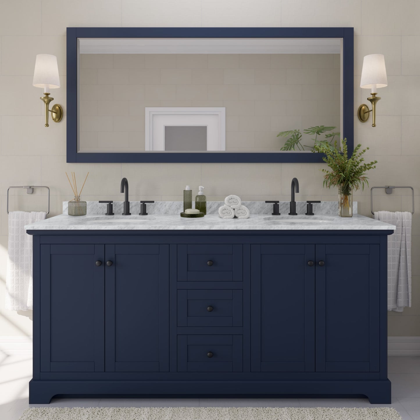Avery Bathroom Vanity with Countertop 72 inch Double Sink 3-hole Faucet Setup