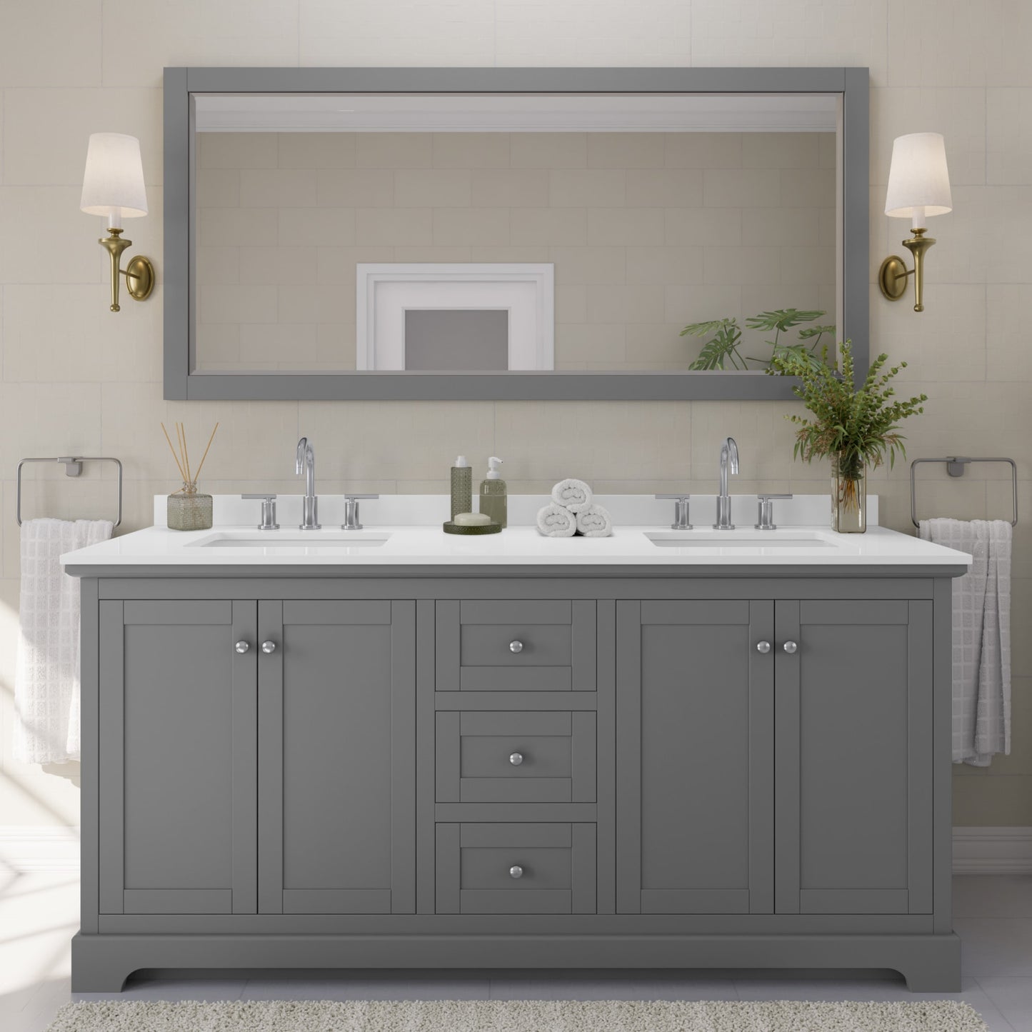Avery Bathroom Vanity with Countertop 72 inch Double Sink 3-hole Faucet Setup