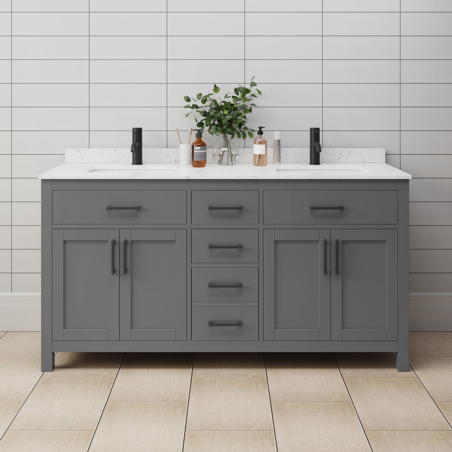 Beckett Bathroom Vanity with Countertop 66 inch Double Sink Single hole Faucet Setup