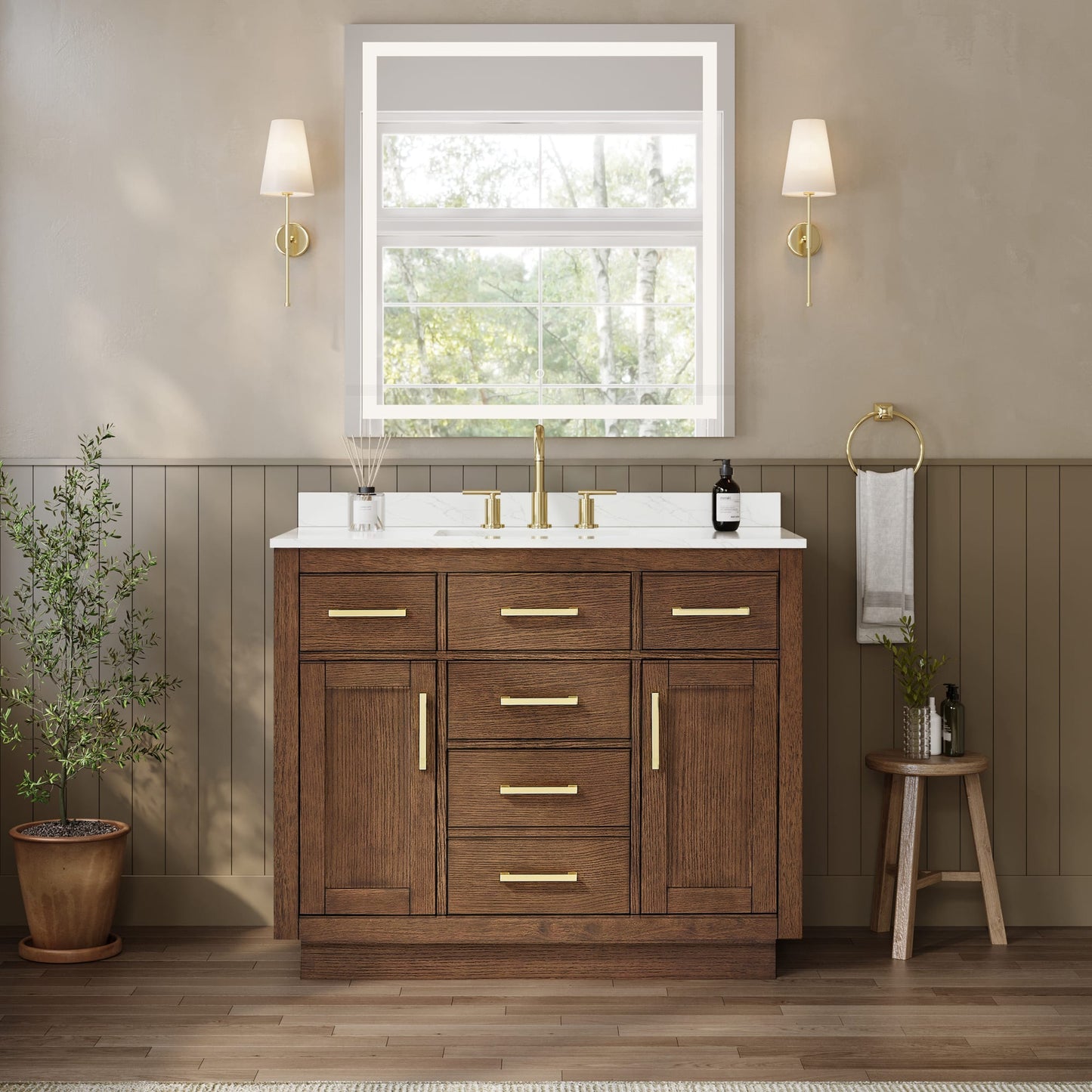 Beckett TK Bathroom Vanity with Countertop 42 inch Single Sink 3-hole Faucet Setup
