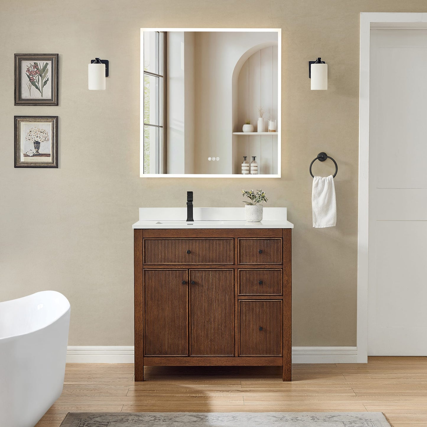 Pendry Bathroom Vanity with Countertop 36 inch Single Sink Single hole Faucet Setup
