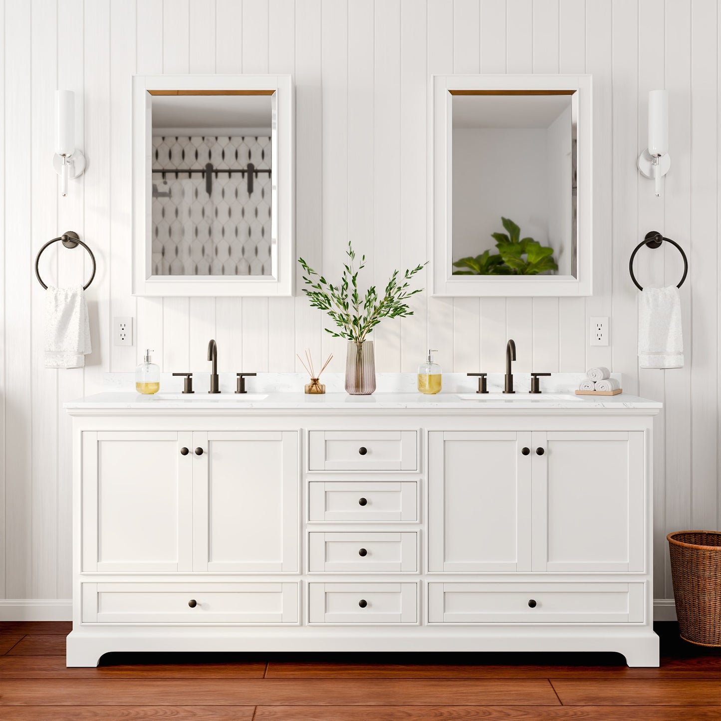 Deborah Bathroom Vanity with Countertop 80 inch Double Sink 3-hole Faucet Setup