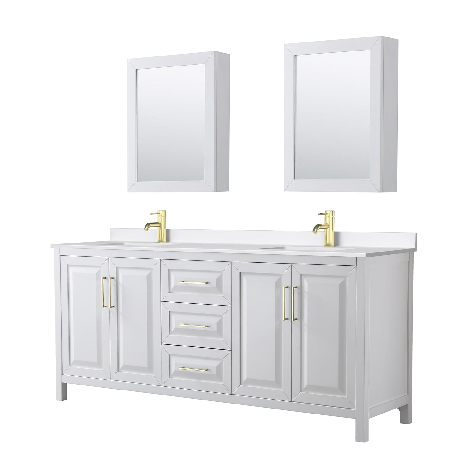 Daria Bathroom Vanity with Countertop 80 inch Double Sink Single hole Faucet Setup