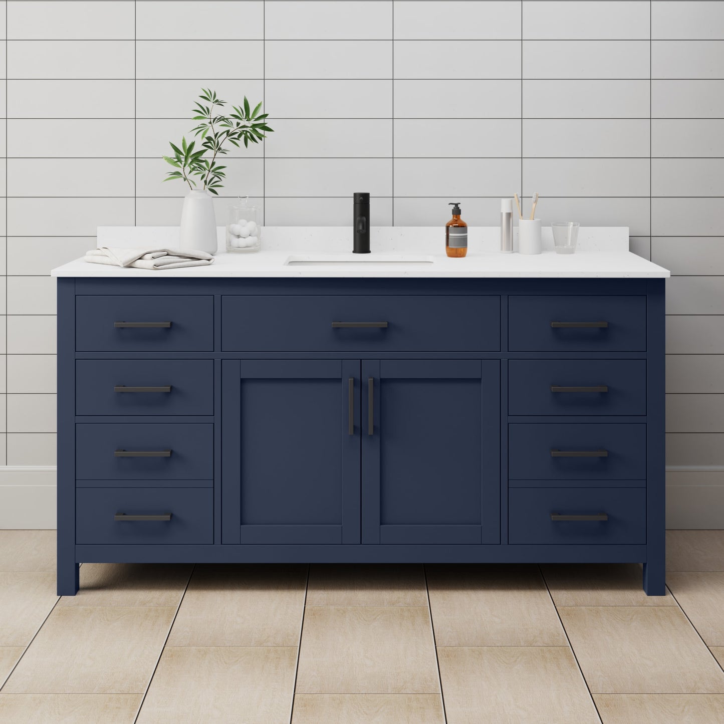 Beckett Bathroom Vanity with Countertop 66 inch Single Sink Single hole Faucet Setup
