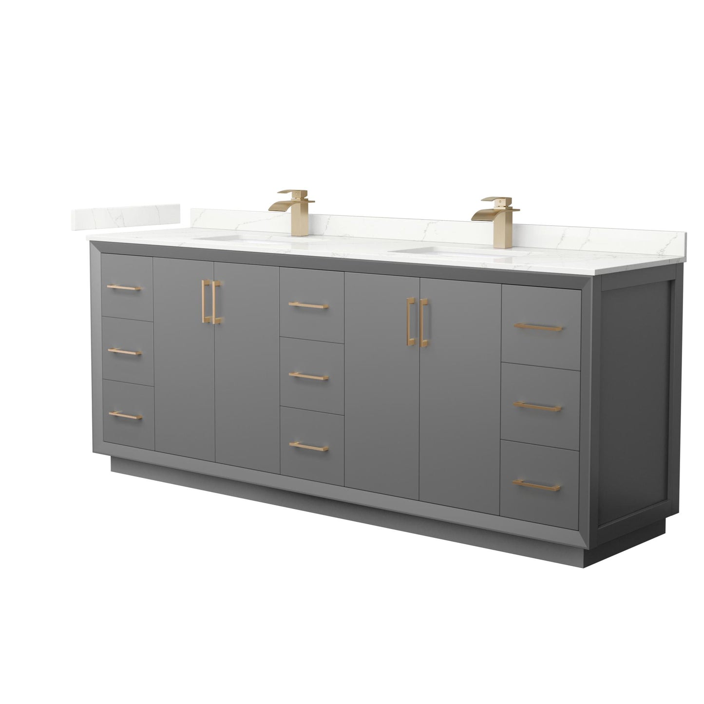 Strada Bathroom Vanity with Countertop 84 inch Double Sink Single hole Faucet Setup