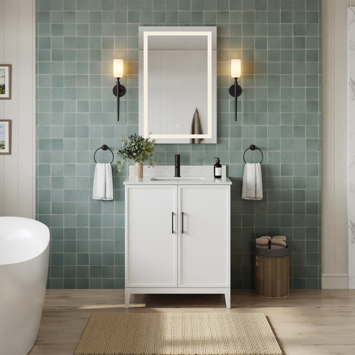 Elan Bathroom Vanity with Countertop 30 inch Single Sink Single hole Faucet Setup