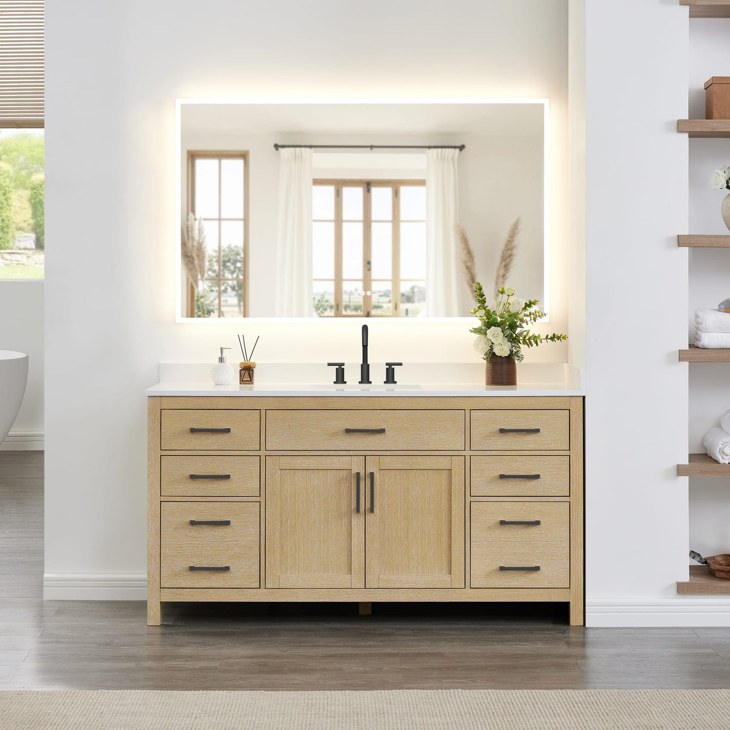 Beckett Bathroom Vanity with Countertop 66 inch Single Sink 3-hole Faucet Setup