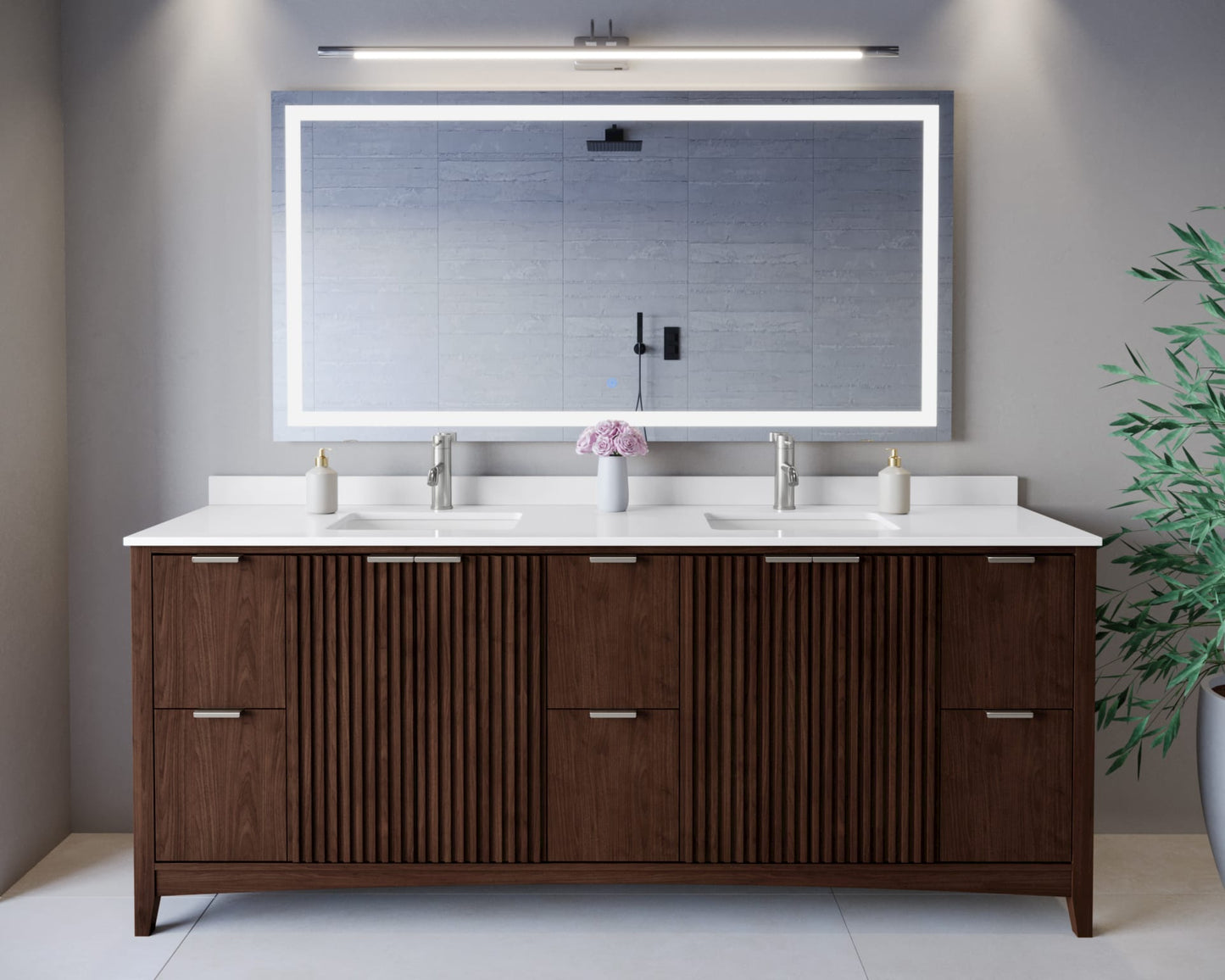 Palmilla Bathroom Vanity with Countertop 84 inch Double Sink Single hole Faucet Setup